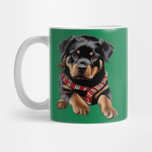 Xmas Rottweiler Dog Christmas Wearing A Scarf Mug